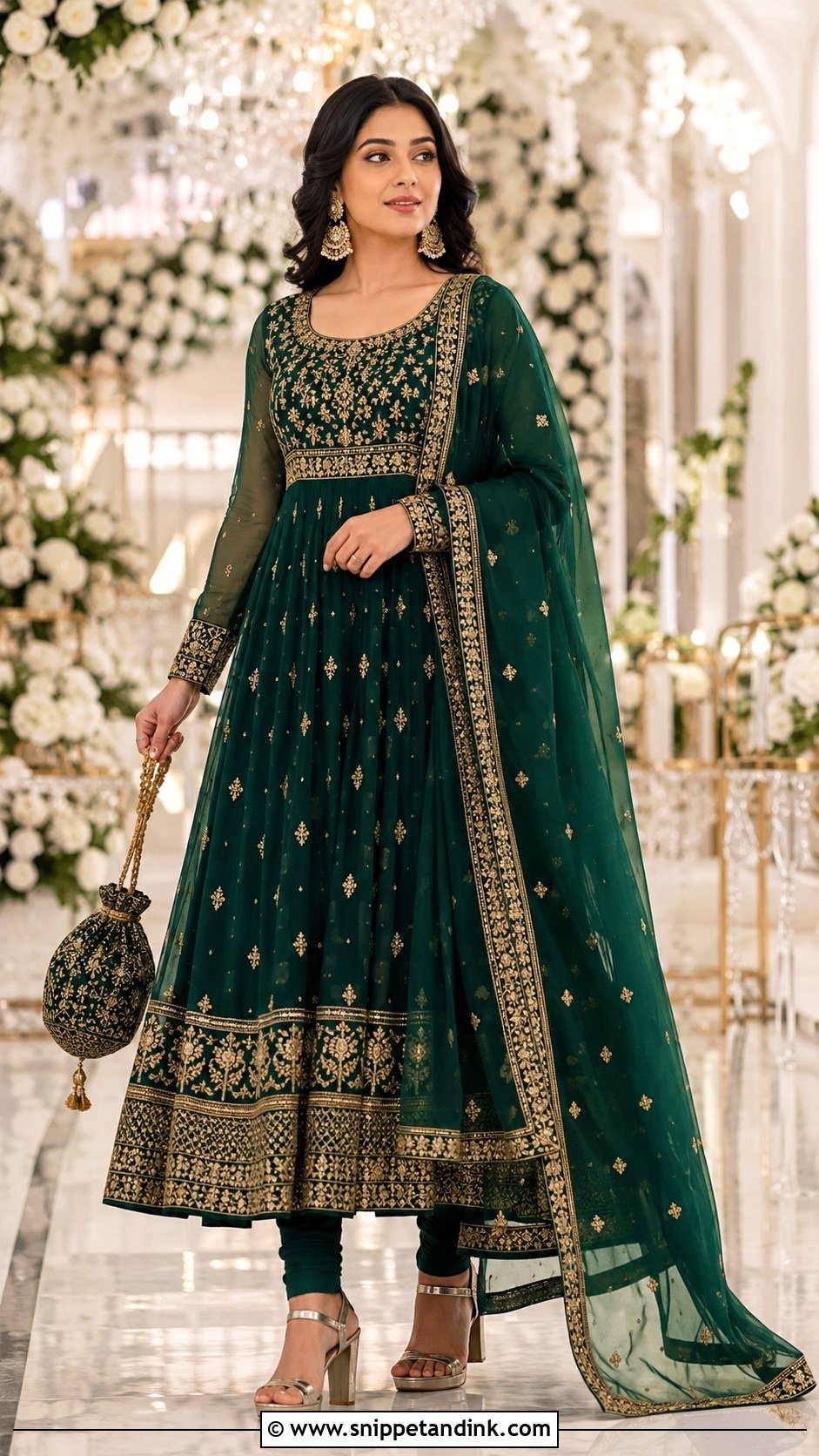 Embroidered Anarkali Kurti With Churidar - Snippet and Ink - 20 Latest Kurti Designs for Wedding