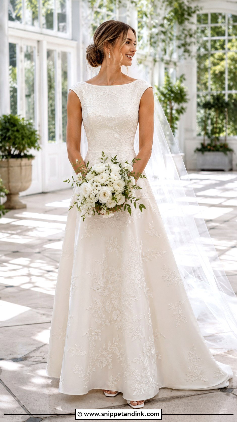 Embroidered Bateau Neckline Wedding Dress - Snippet and Ink - 20 Bateau Neckline Wedding Dress Ideas