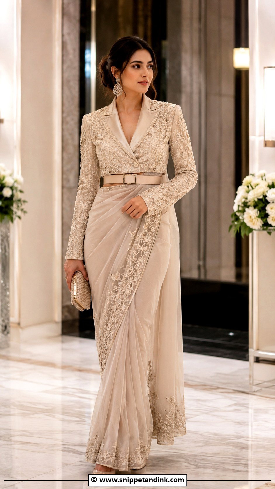 Embroidered Blazer With Saree Outfit - Snippet and Ink - 30 Indowestern Wedding Outfits Women