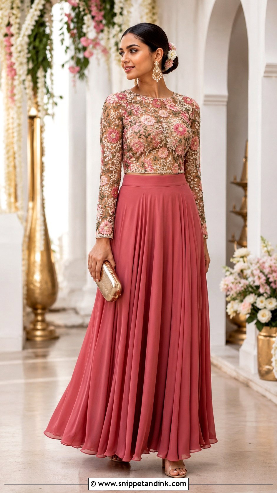 Embroidered Blouse And Solid Maxi Skirt Wedding Outfit - Snippet and Ink - 25 Blouse and Skirt Outfit Wedding Ideas