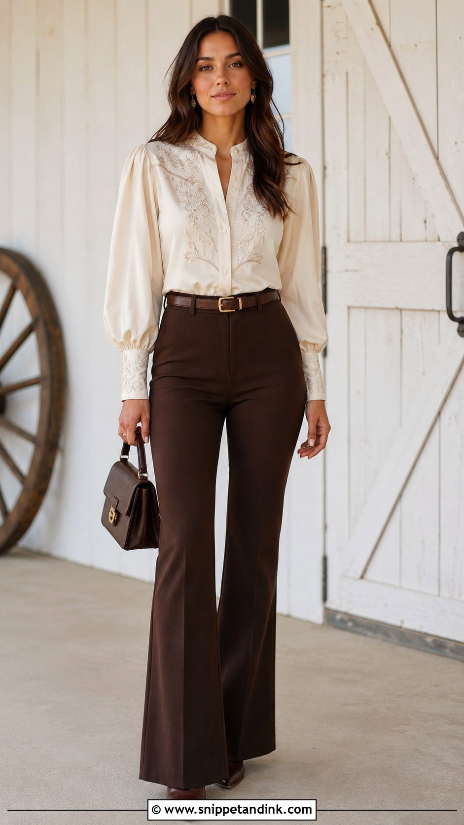 Embroidered Blouse With Tailored Western Trousers - Snippet and Ink - 20 Western Rehearsal Dinner Outfit Ideas
