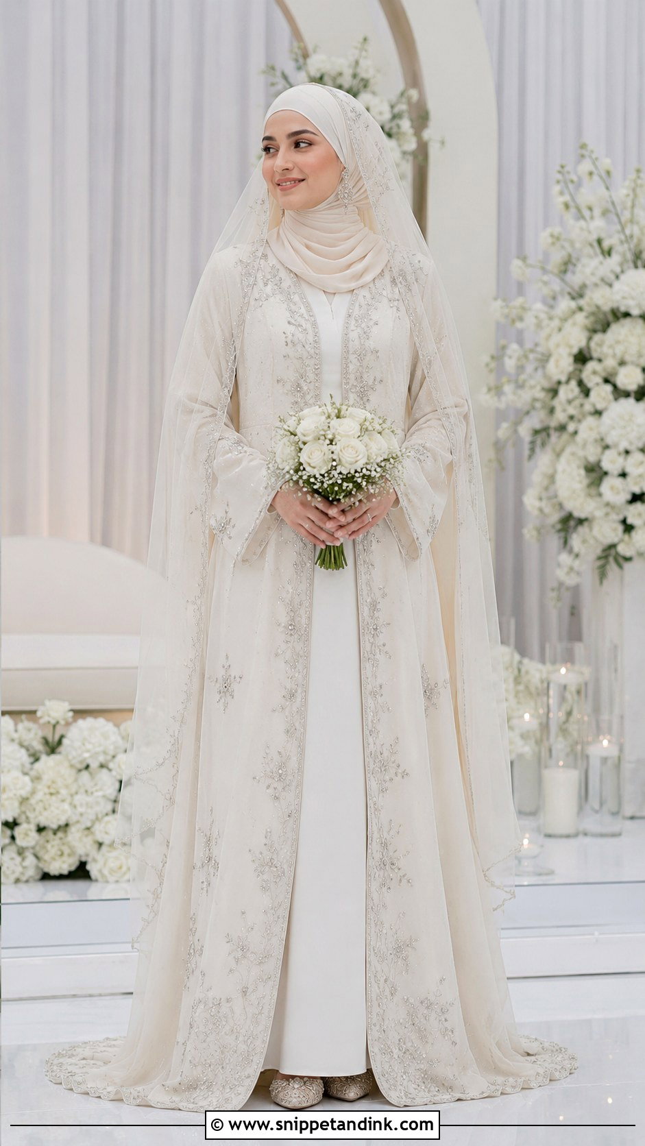Embroidered Bridal Abaya With Matching Hijab - Snippet and Ink - 20 Bridal with Hijab Ideas