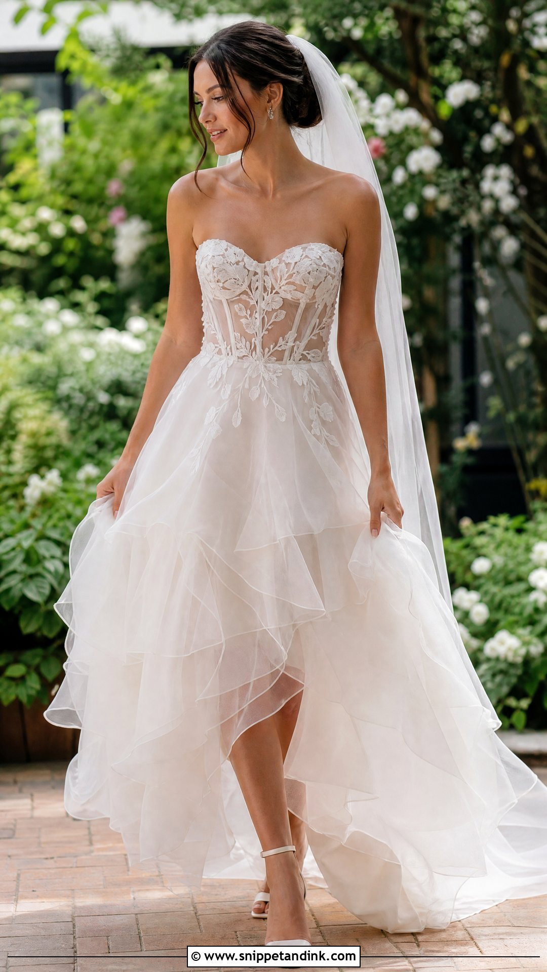 Embroidered Bridal Corset Top With Tiered Skirt - Snippet and Ink - 20 Bridal Corset Top Ideas