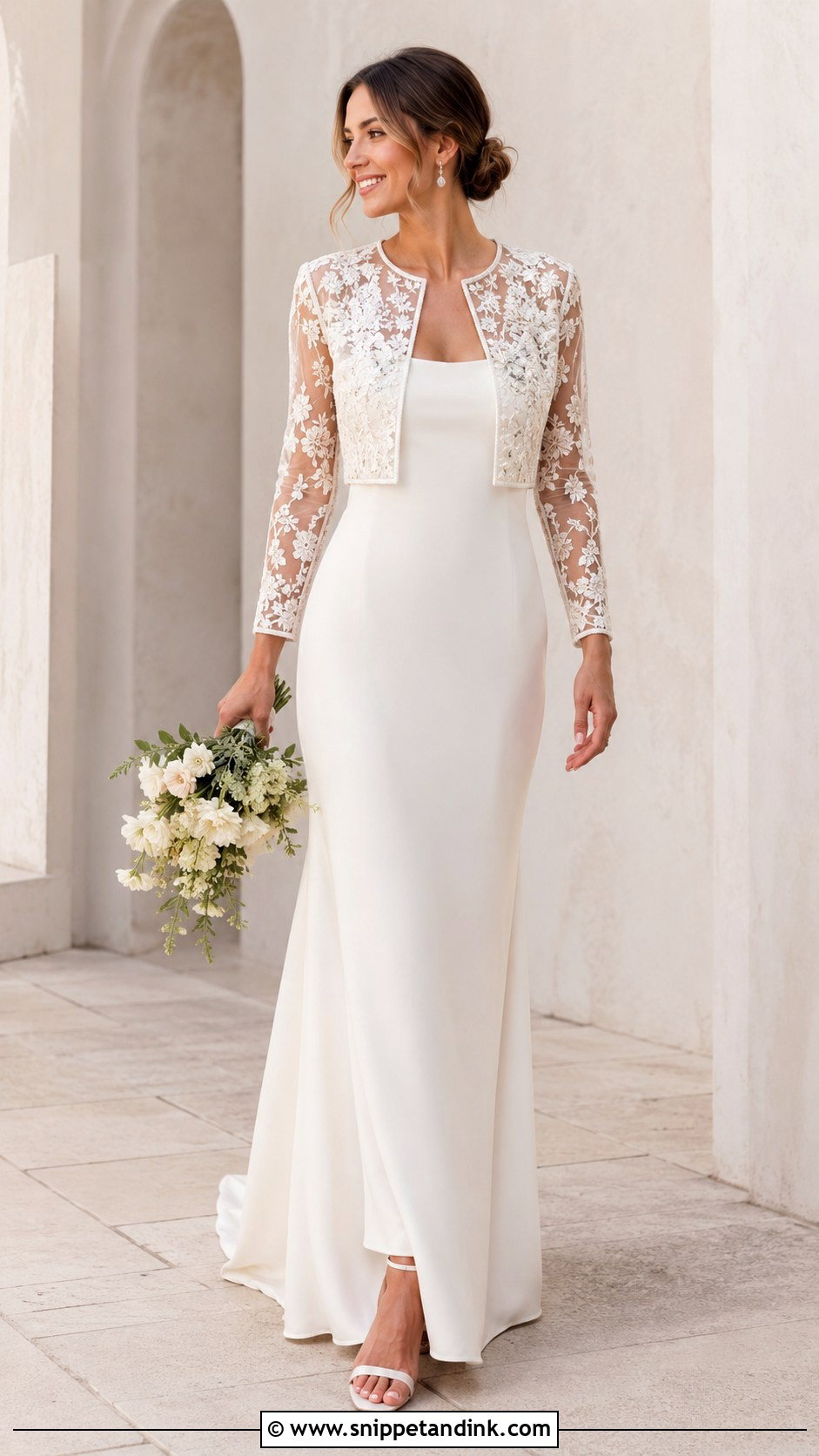 Embroidered Bridal Jacket With Simple Wedding Dress - Snippet and Ink - 25 Wedding Dress Coverup Ideas