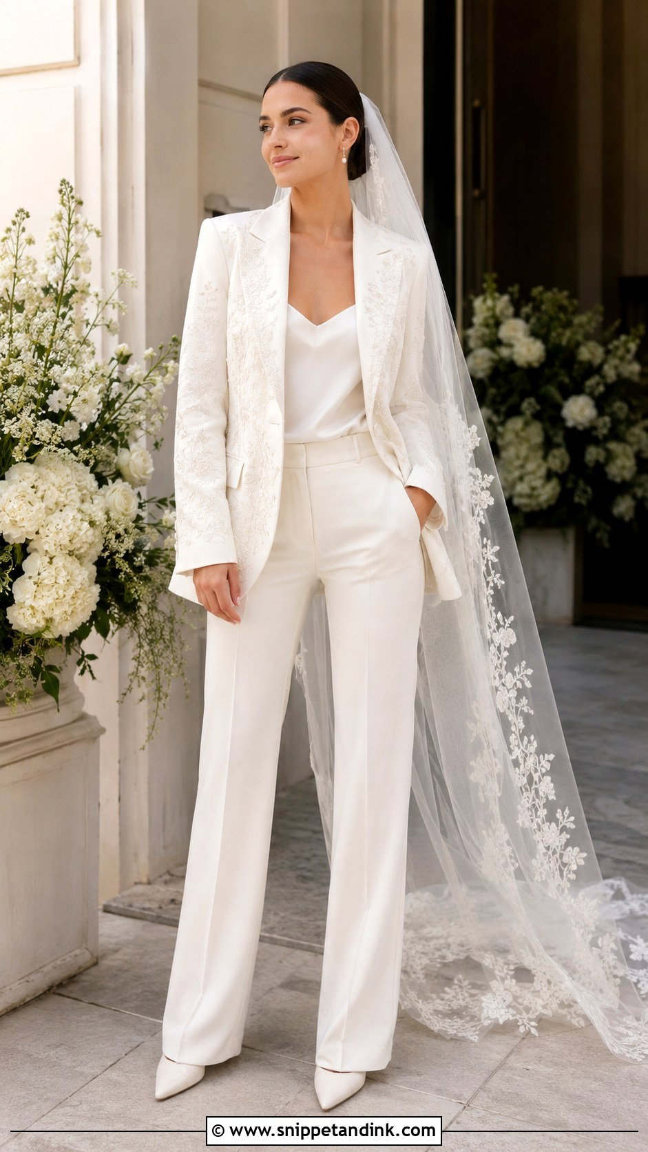 Embroidered Bridal Pantsuit - Snippet and Ink - 20 Bridal Suit Design Ideas