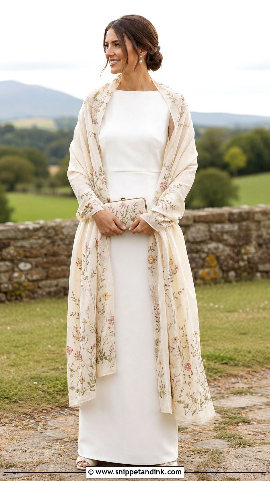 Embroidered Bride Shawl With Plain Wedding Dress - Snippet and Ink - 20 Bride Shawl Ideas