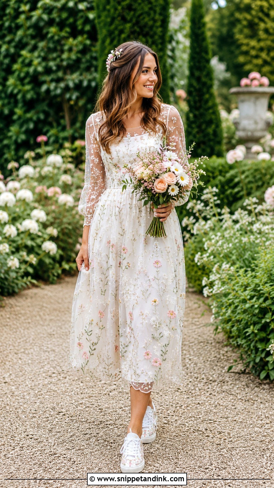 Embroidered Bride Sneakers With Floral Dress - Snippet and Ink - 25 Bride Sneakers Ideas