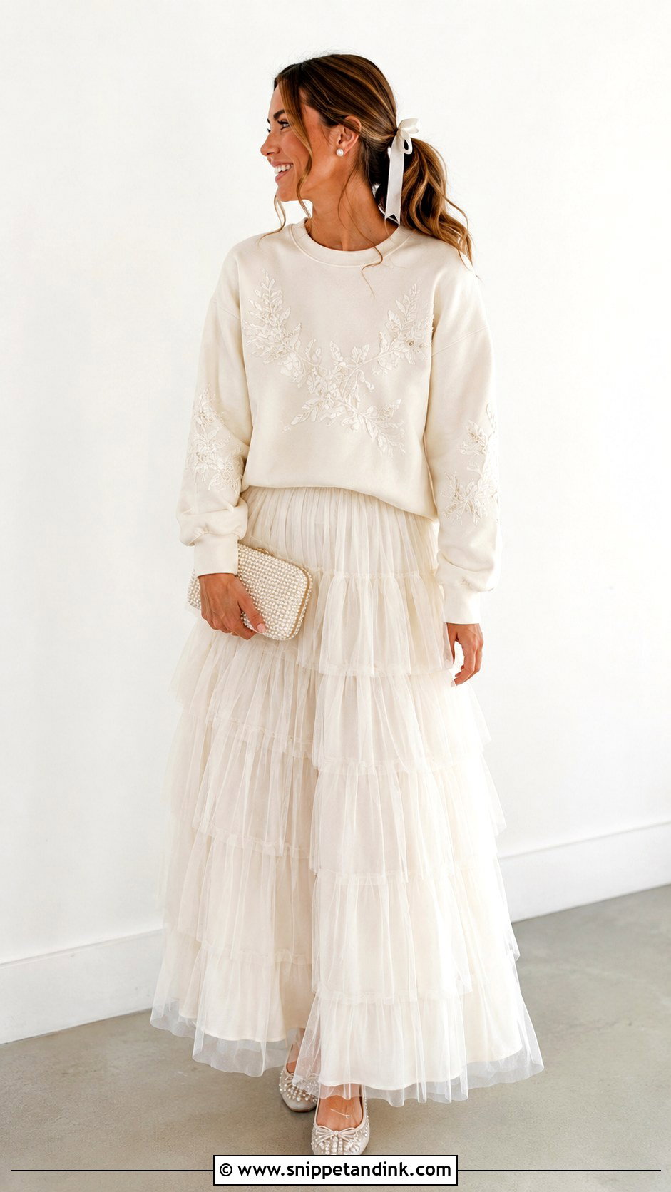 Embroidered Bride Sweater With Tulle Skirt - Snippet and Ink - 20 Bride Sweater Ideas