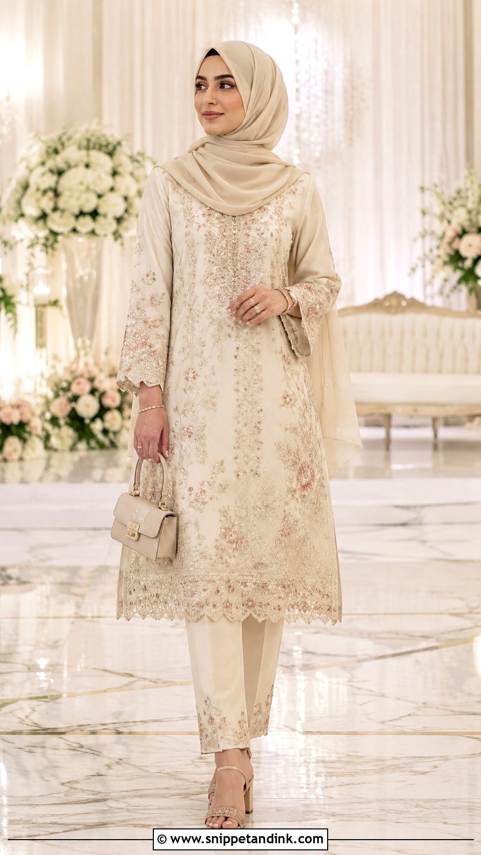 Embroidered Co Ord With Hijab - Snippet and Ink - 30 Hijab Style for Wedding Ideas