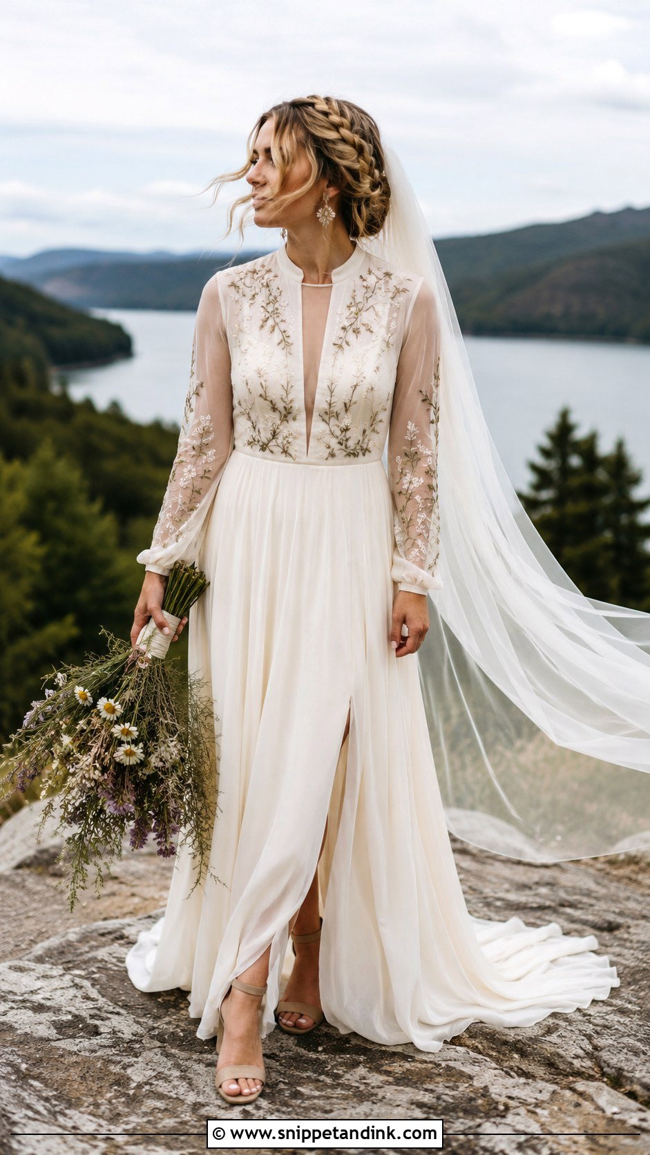 Embroidered Collar Boho Wedding Dress - Snippet and Ink - 20 Collar Wedding Dress Ideas