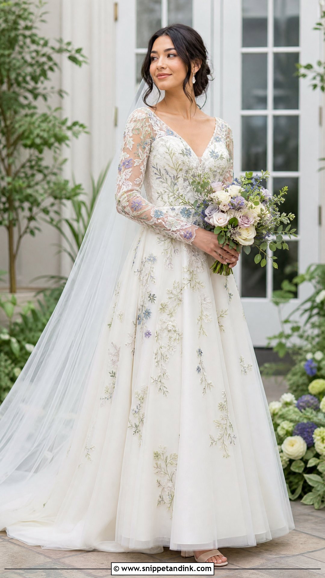 Embroidered Color Sleeve Wedding Dress - Snippet and Ink - 20 Unique Wedding Dresses with Sleeves