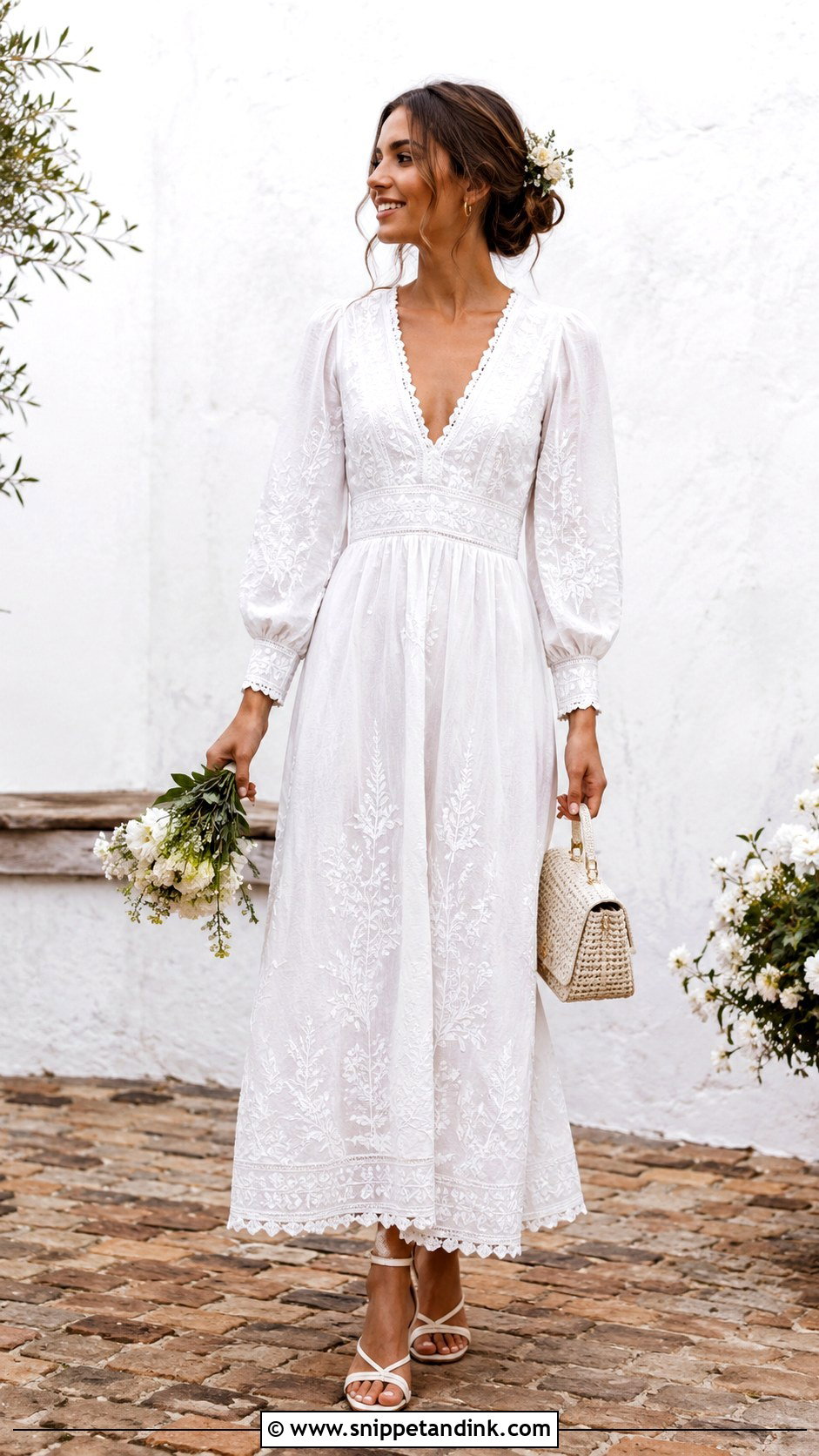 Embroidered Cotton Wedding Dress With Leather Sandals - Snippet and Ink - 20 Casual Informal Wedding Dress Ideas