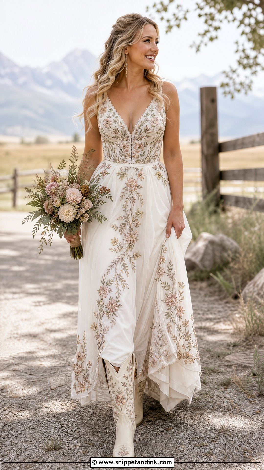 Embroidered Cowgirl Wedding Dress With Boots - Snippet and Ink - 25 Cowgirl Wedding Dress with Boots Ideas