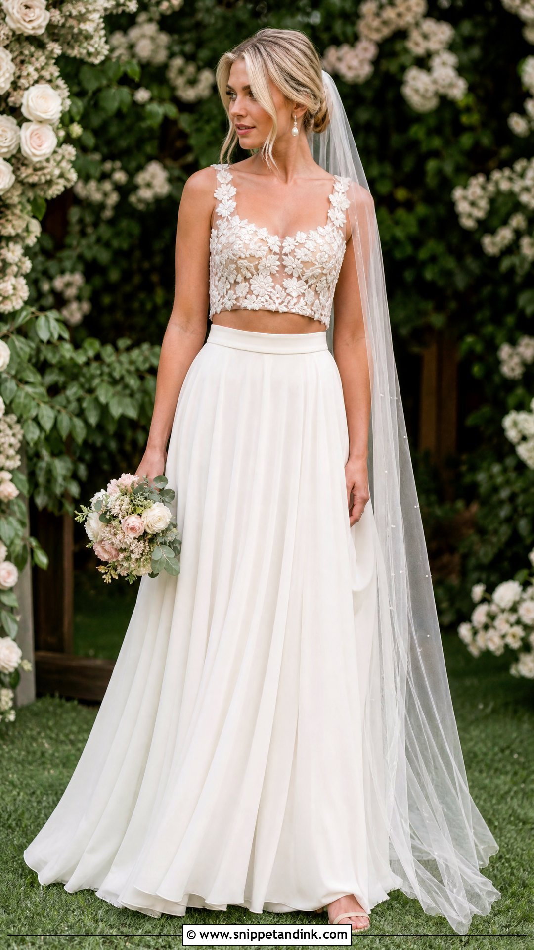 Embroidered Crop Top And High Waisted Skirt Wedding Separates - Snippet and Ink - 20 Wedding Separates Ideas