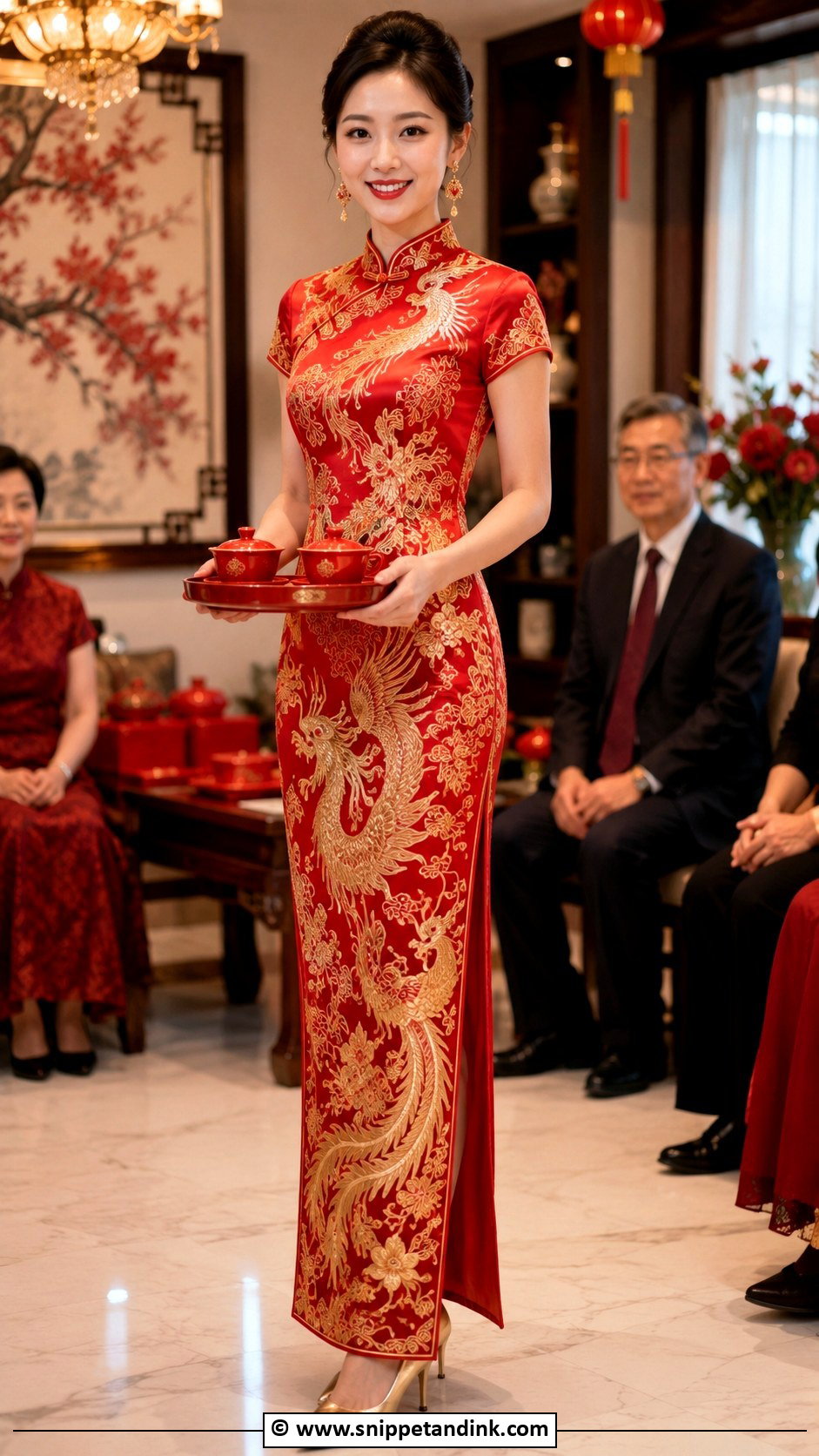 Embroidered Dragon Phoenix Qipao - Snippet and Ink - 30 Chinese Wedding Dress Ideas
