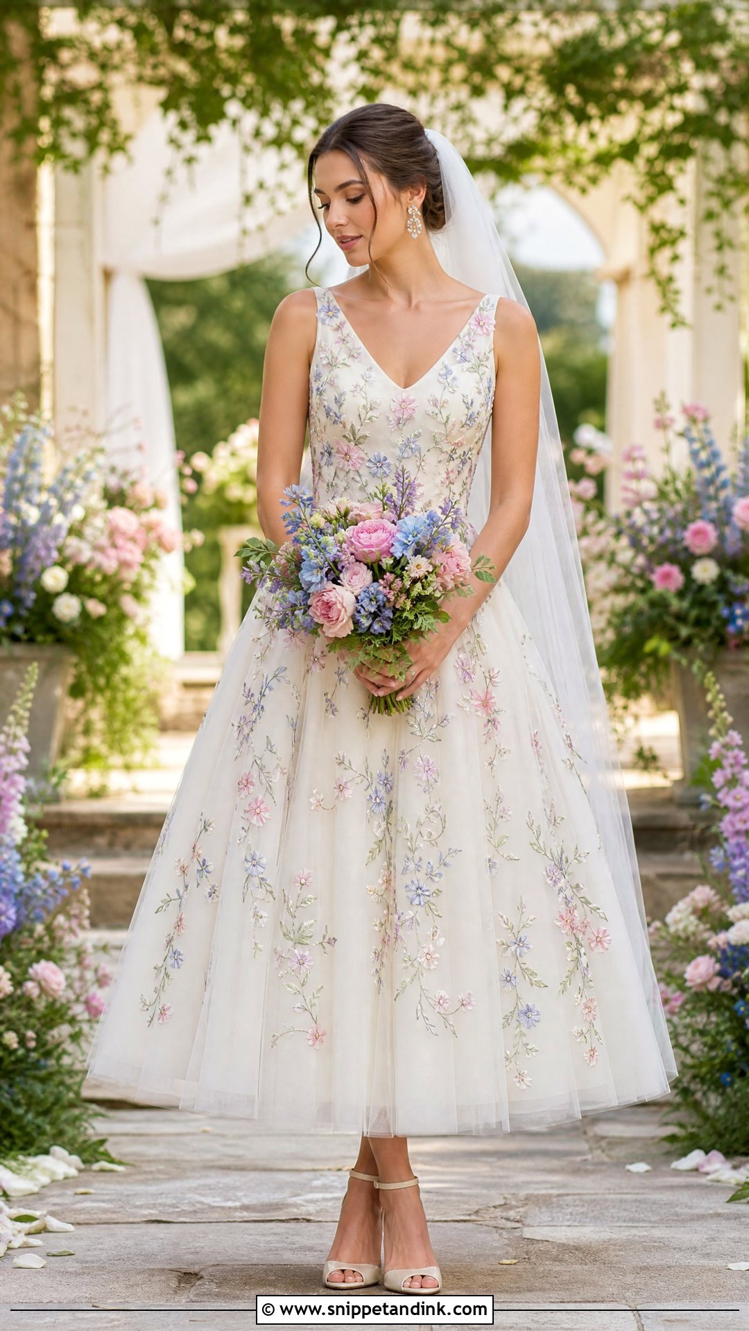 Embroidered Garden Tea Length Wedding Dress - Snippet and Ink - 20 Tea Length Wedding Dresses