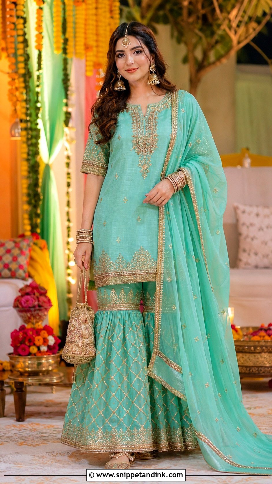 Embroidered Gharara Wedding Guest Outfit - Snippet and Ink - 20 Outfit for Marriage Function Ideas