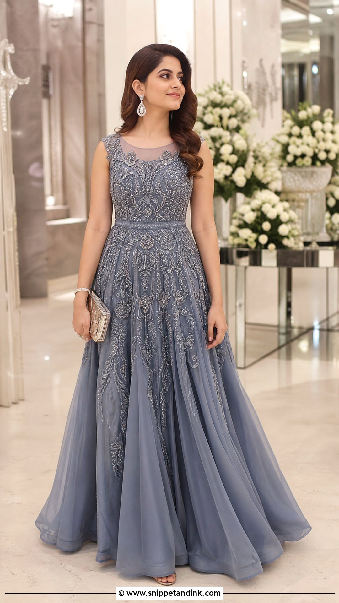 Embroidered Gown Outfit for Sisters Reception - Snippet and Ink - 20 Sister Marriage Outfit for Sister Ideas