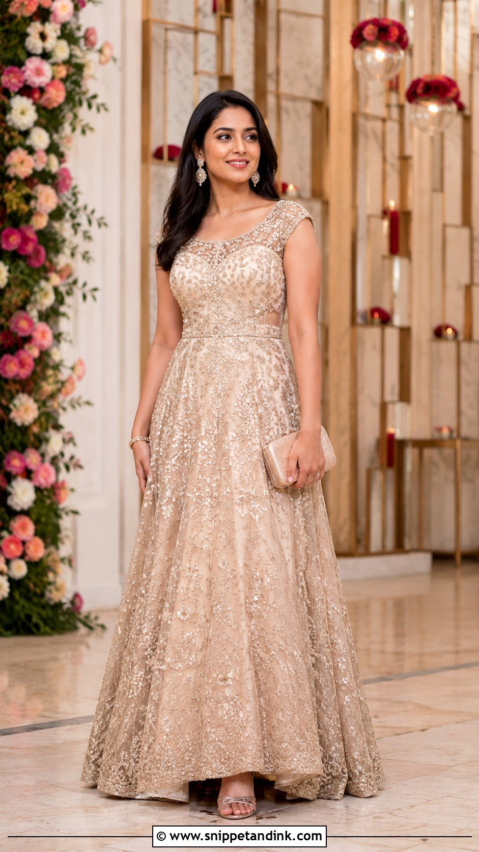 Embroidered Gown for Roka Ceremony - Snippet and Ink - 25 Dress for Roka Ceremony Ideas