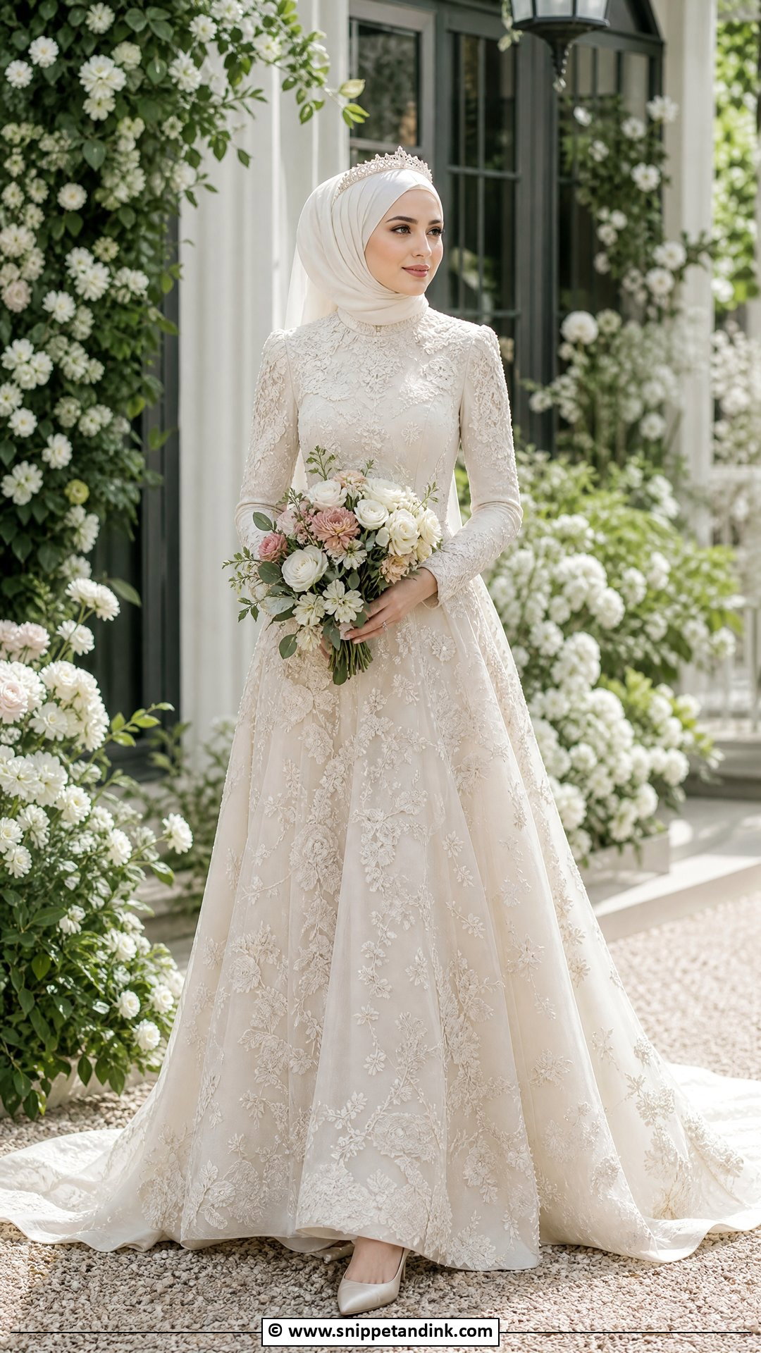 Embroidered Hijab Bride Dress - Snippet and Ink - 35 Hijab Bride Ideas