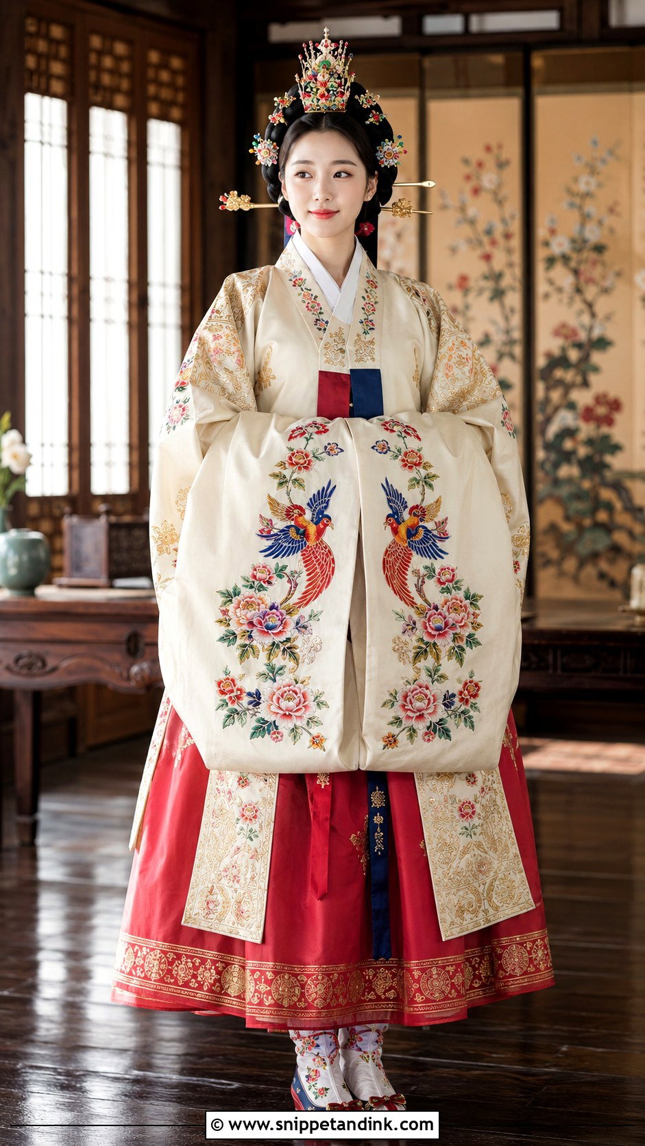 Embroidered Hwarot Wedding Dress - Snippet and Ink - 20 Korean Style Wedding Dresses