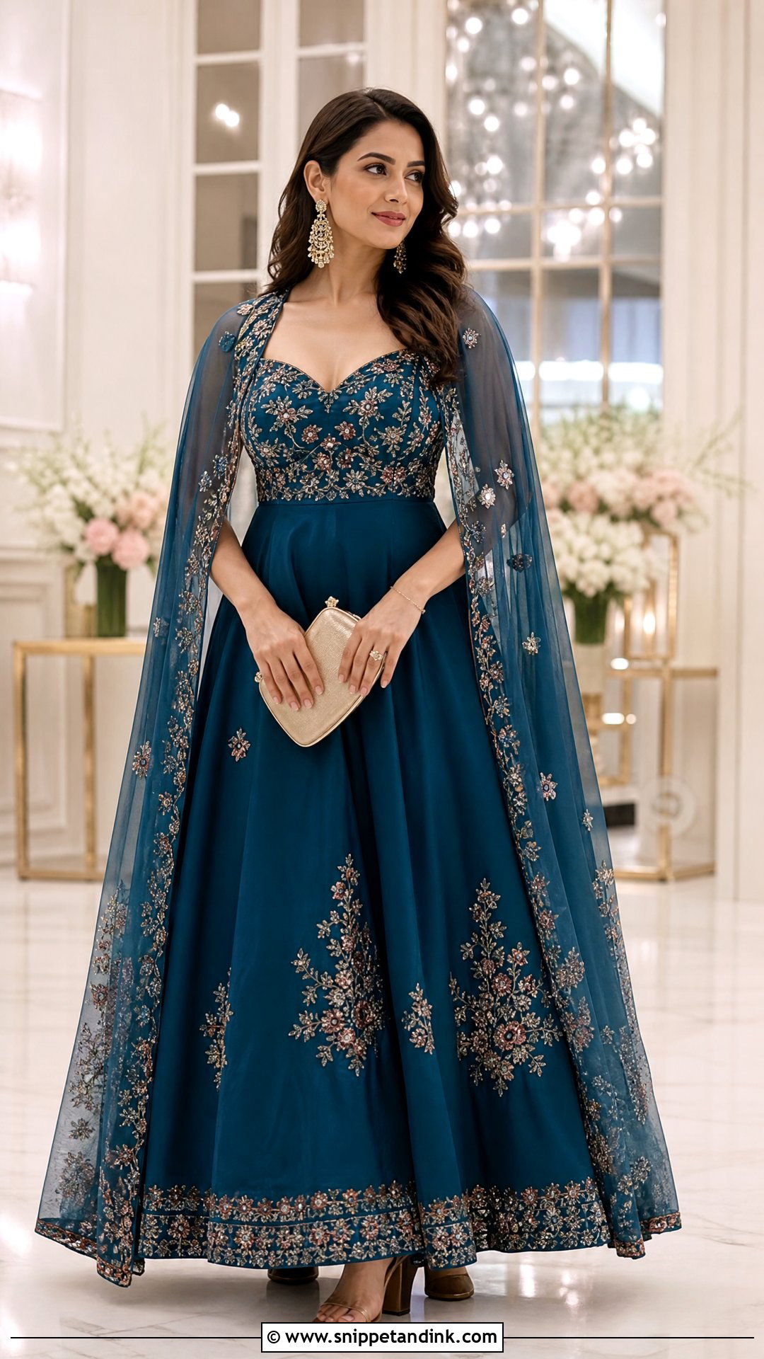 Embroidered Indo Western Gown For Sangeet - Snippet and Ink - 20 Indian Pre Wedding Outfit Ideas