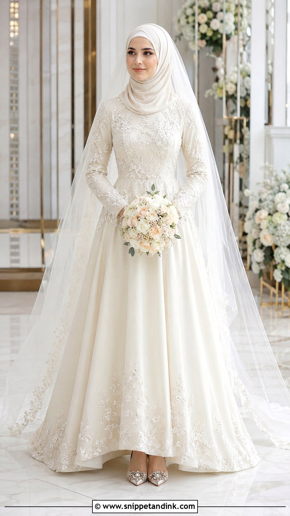 Embroidered Islamic Wedding Dress With Hijab - Snippet and Ink - 30 Islamic Wedding Dress Ideas
