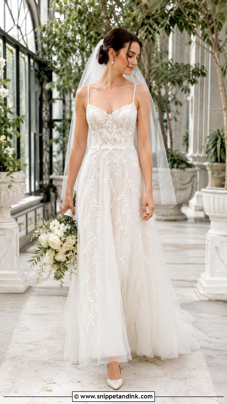 Embroidered Ivy A Line Wedding Dress - Snippet and Ink - 20 Ivy Wedding Dress Ideas