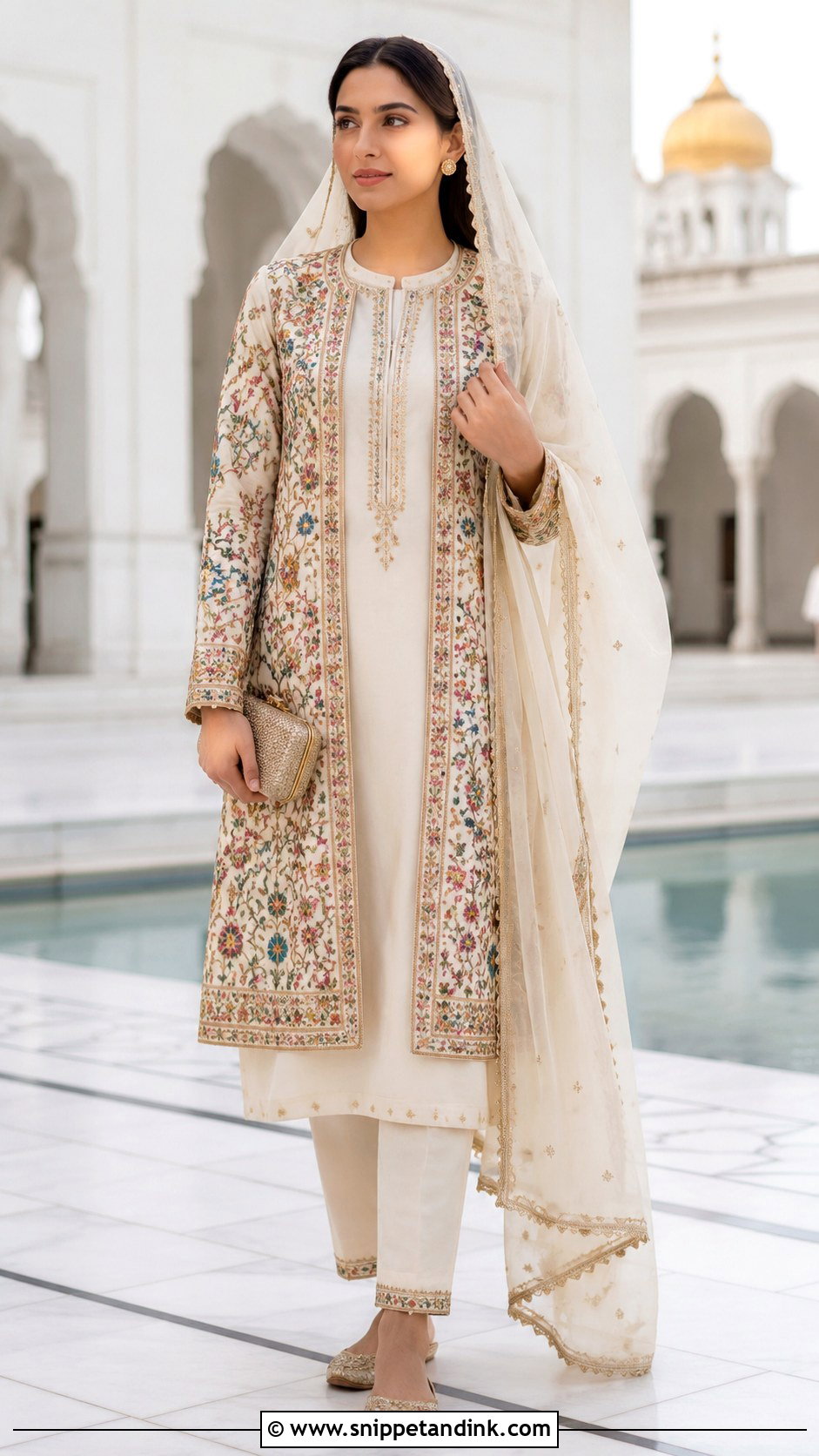 Embroidered Jacket And Kurta Set For Gurdwara Wedding - Snippet and Ink - 20 Gurdwara Wedding Outfit Ideas