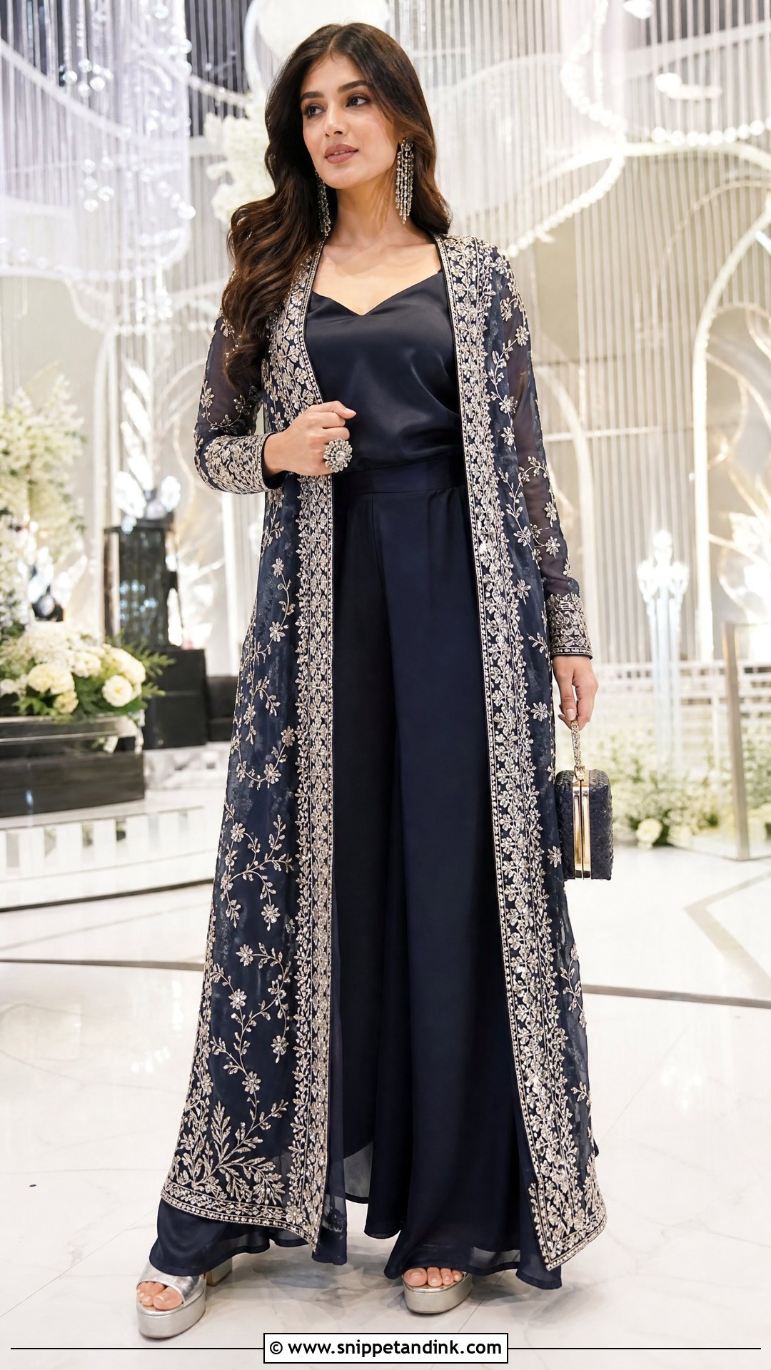 Embroidered Jacket And Palazzo Set For Indian Wedding - Snippet and Ink - 20 Trendy Indian Wedding Outfits