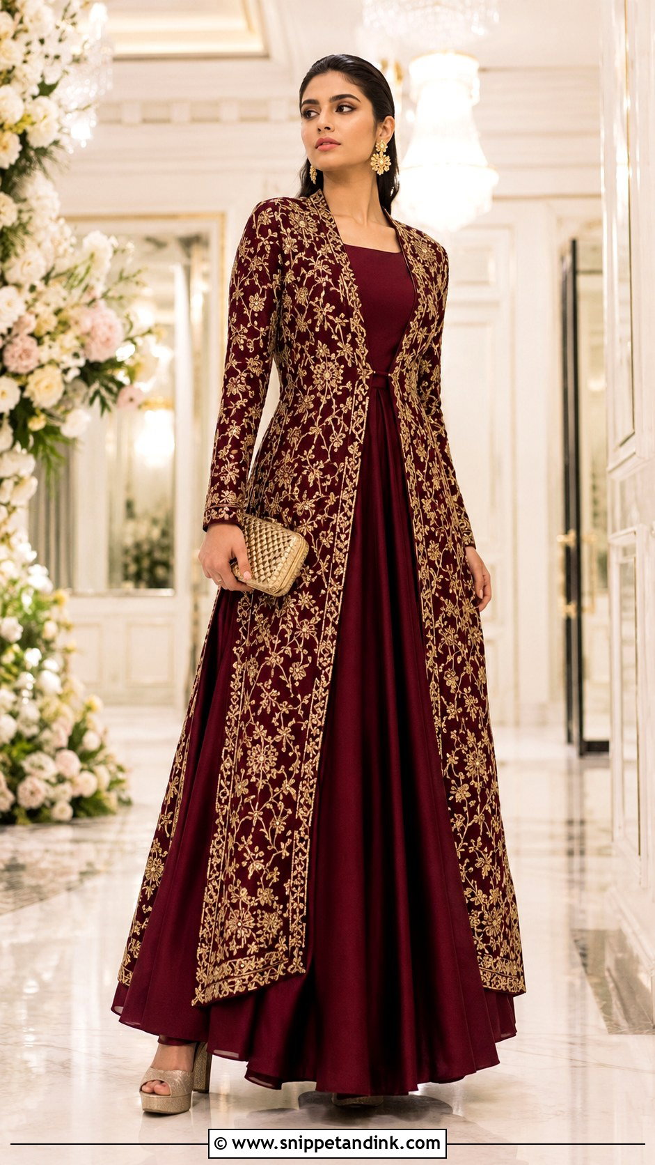 Embroidered Jacket Gown For Wedding Party - Snippet and Ink - 20 Indo Western Party Wear Gowns Wedding Dresses