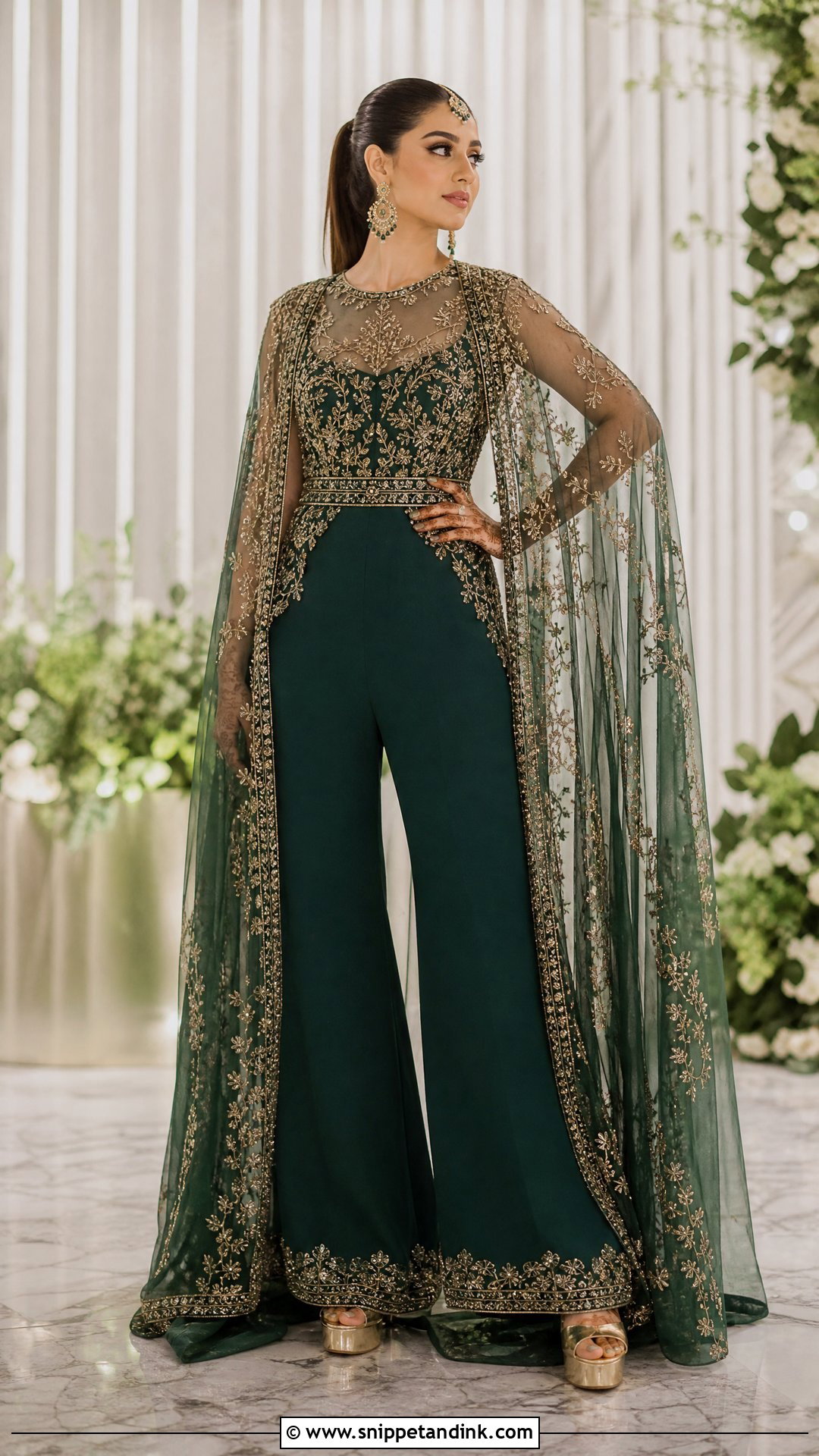 Embroidered Jumpsuit And Cape Mehndi Outfit - Snippet and Ink - 25 Mehndi Function Dress Outfit for Bride Ideas