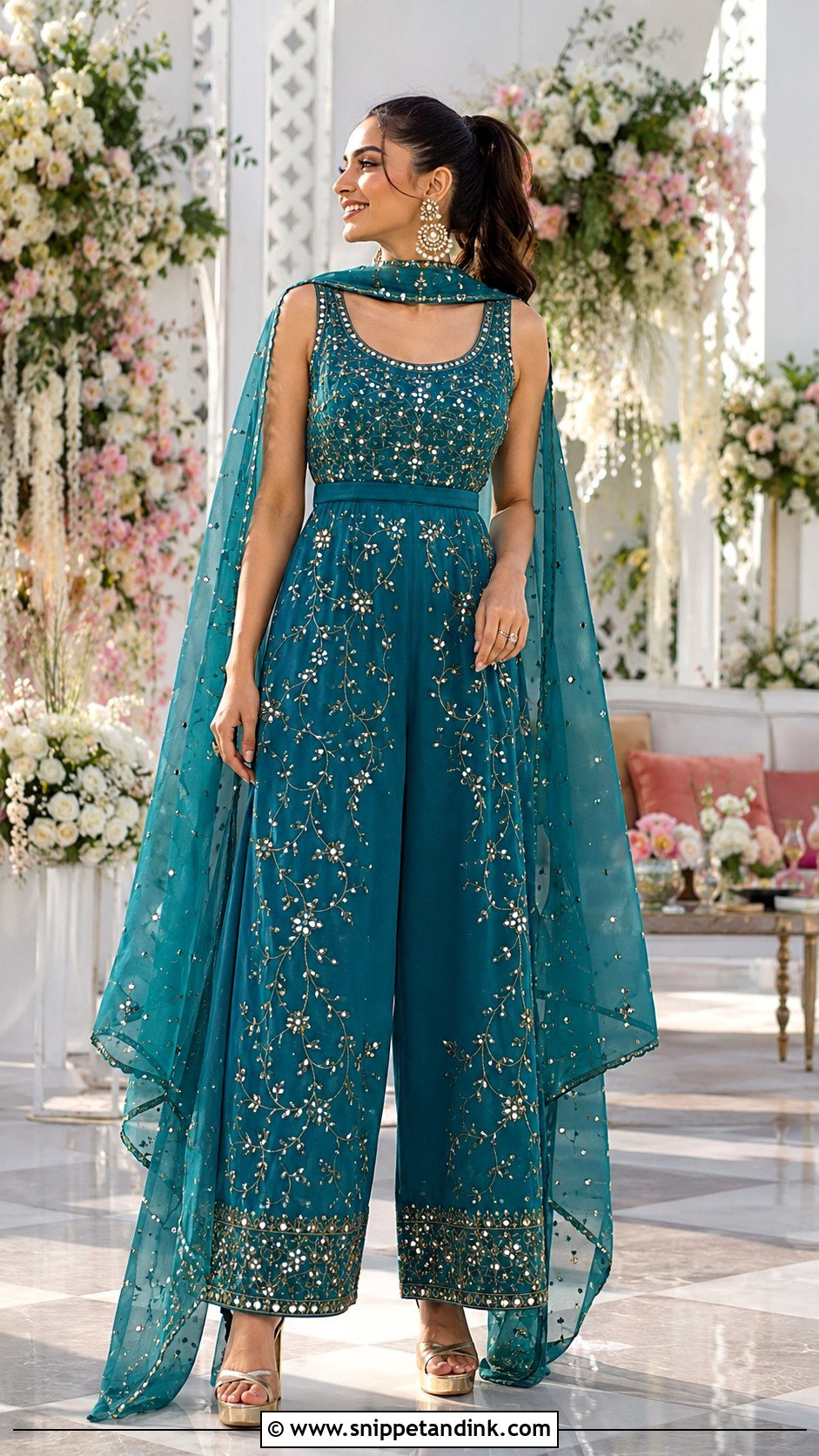 Embroidered Jumpsuit Mehandi Night Dress - Snippet and Ink - 20 Mehandi Night Dress for Bride Ideas