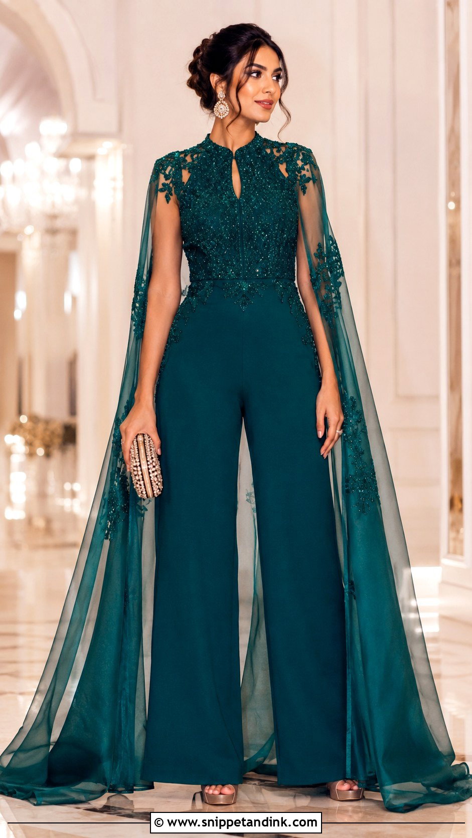Embroidered Jumpsuit With Sheer Cape - Snippet and Ink - 20 Latest Indo Western Wedding Outfits