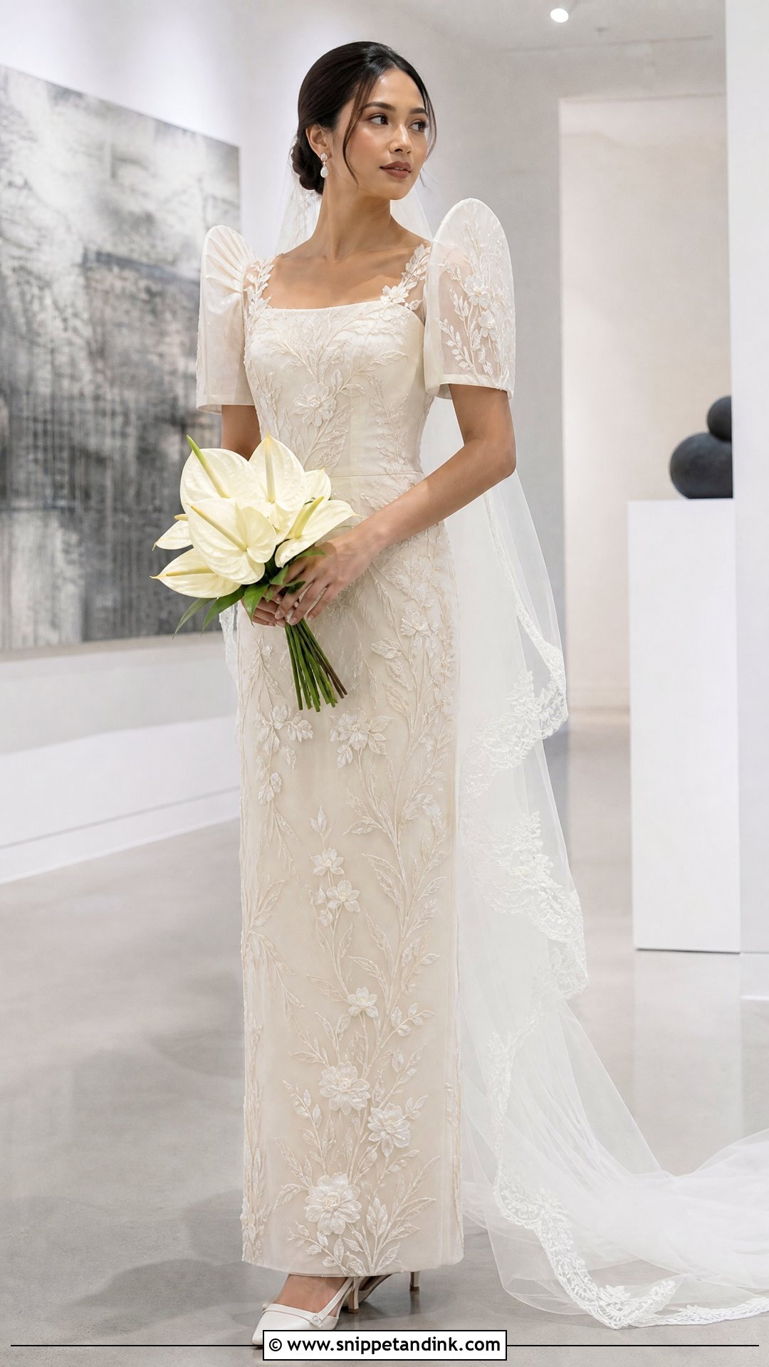 Embroidered Jusi Terno Wedding Dress - Snippet and Ink - 20 Traditional Filipino Wedding Dress Ideas