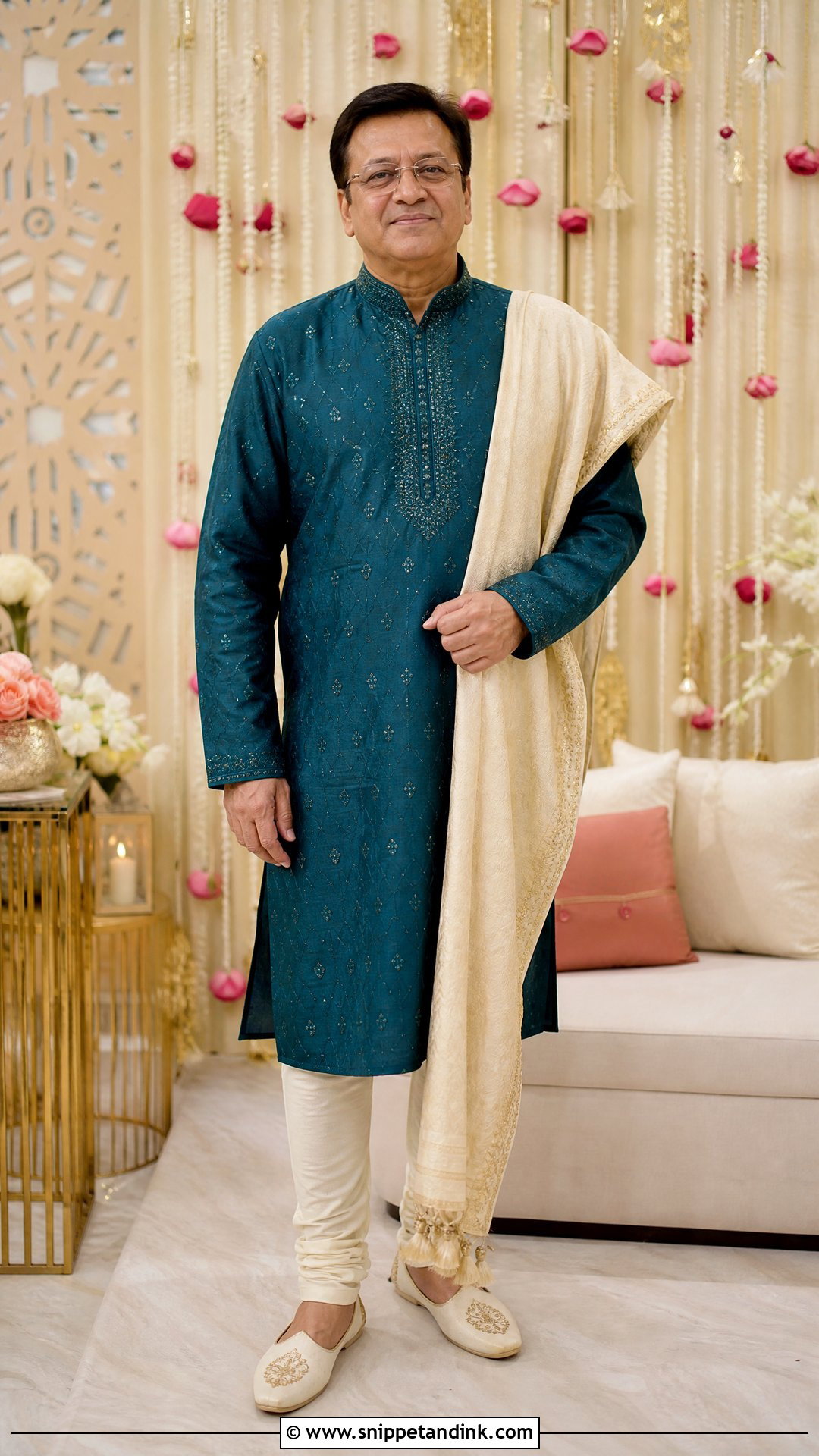 Embroidered Kurta Set For Bride Father - Snippet and Ink - 25 Indian Bride Father Outfit Ideas