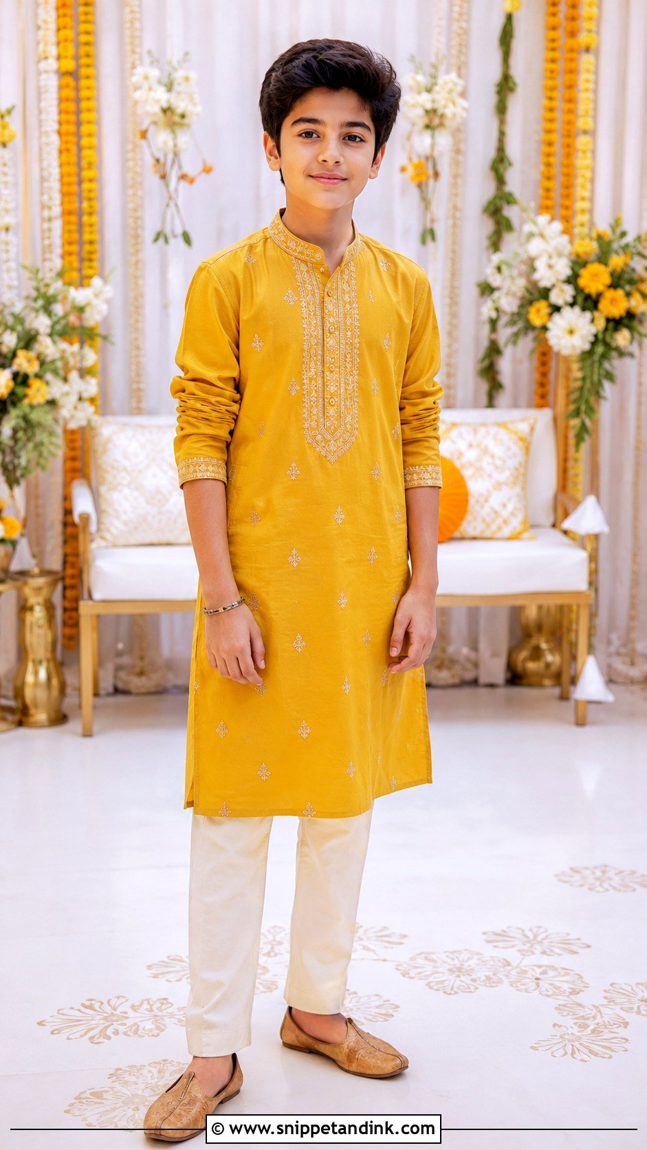 Embroidered Kurta With Straight Pants For Boys - Snippet and Ink - 25 Mehndi Dress for Boys Ideas