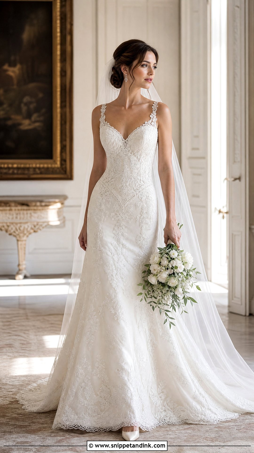 Embroidered Lace V Waist Wedding Dress - Snippet and Ink - 25 V Waist Wedding Dress Ideas