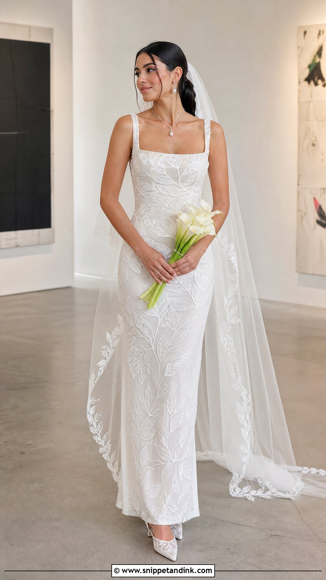 Embroidered Leaf Sheath Wedding Dress - Snippet and Ink - 20 Wedding Dress Leaves Ideas