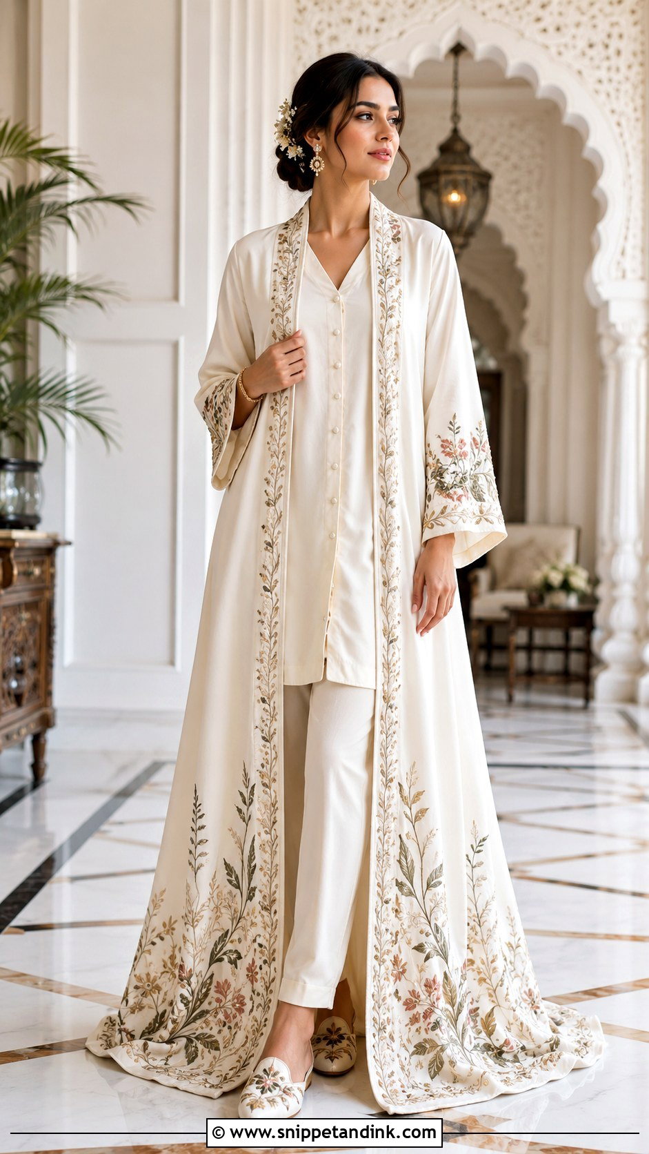 Embroidered Long Bridal Robe Outfit - Snippet and Ink - 20 Long Bridal Robe Ideas