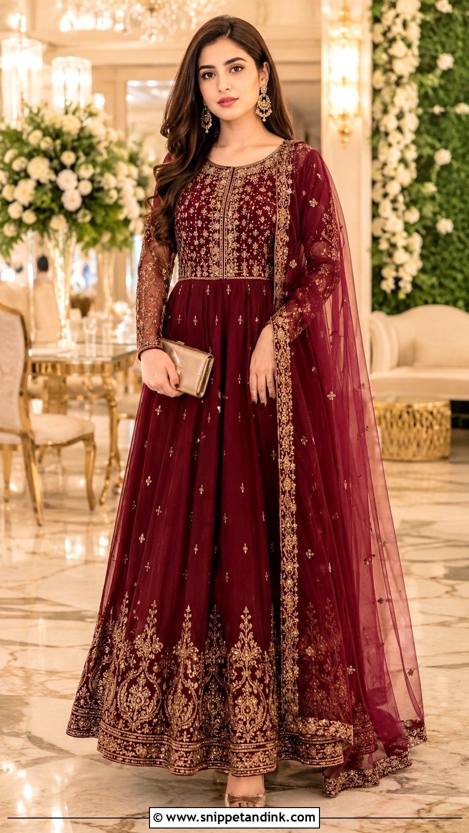 Embroidered Long Gown With Dupatta - Snippet and Ink - 20 Long Gown with Dupatta Ideas