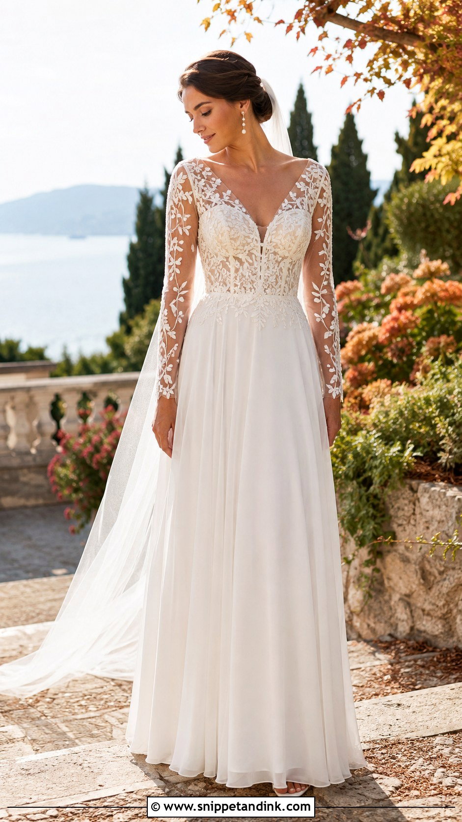 Embroidered Long Sleeve Wedding Dress - Snippet and Ink - 20 Mediterranean Wedding Dress Ideas