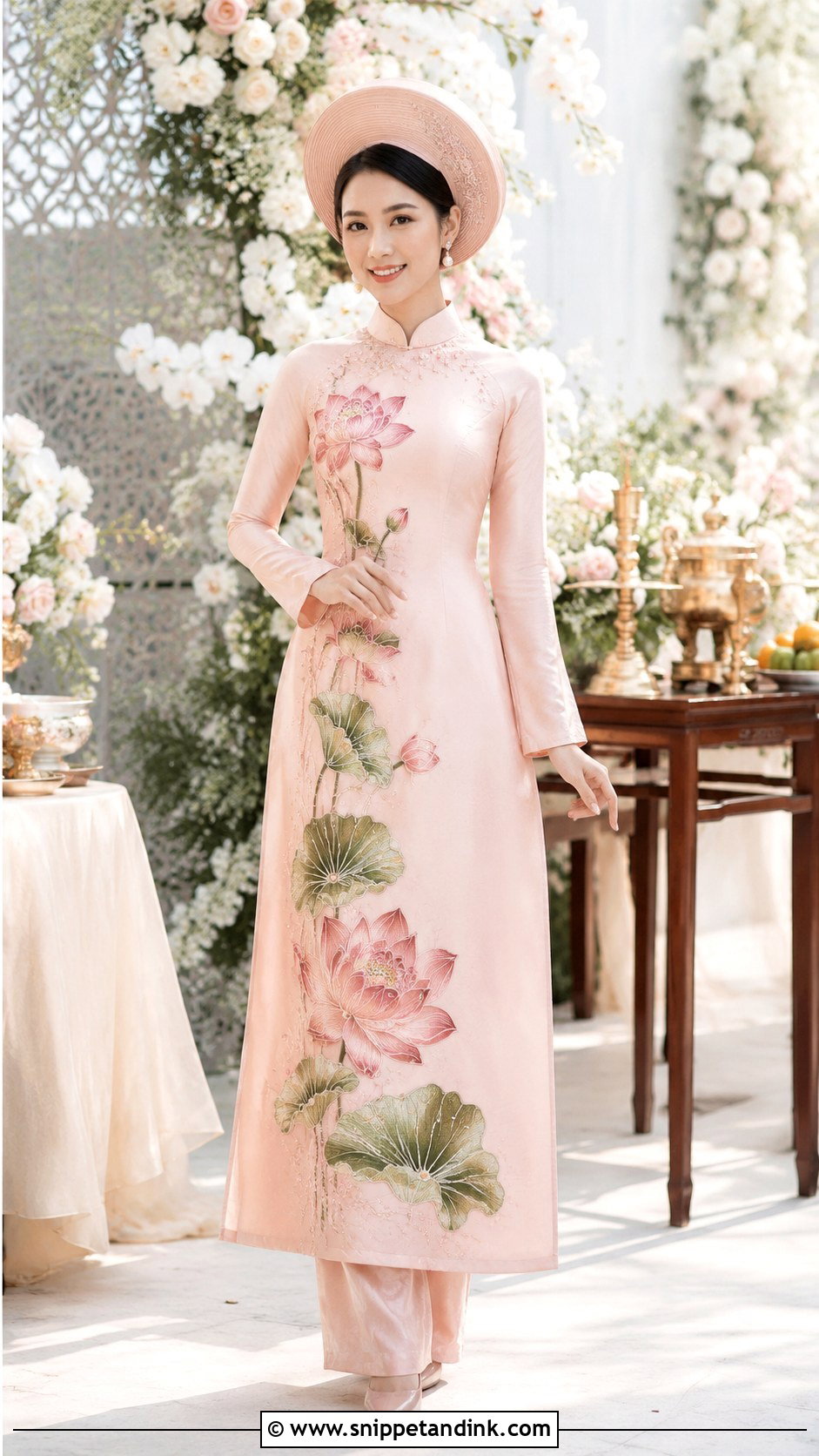 Embroidered Lotus Ao Dai For Wedding - Snippet and Ink - 25 Wedding Ao Dai Ideas