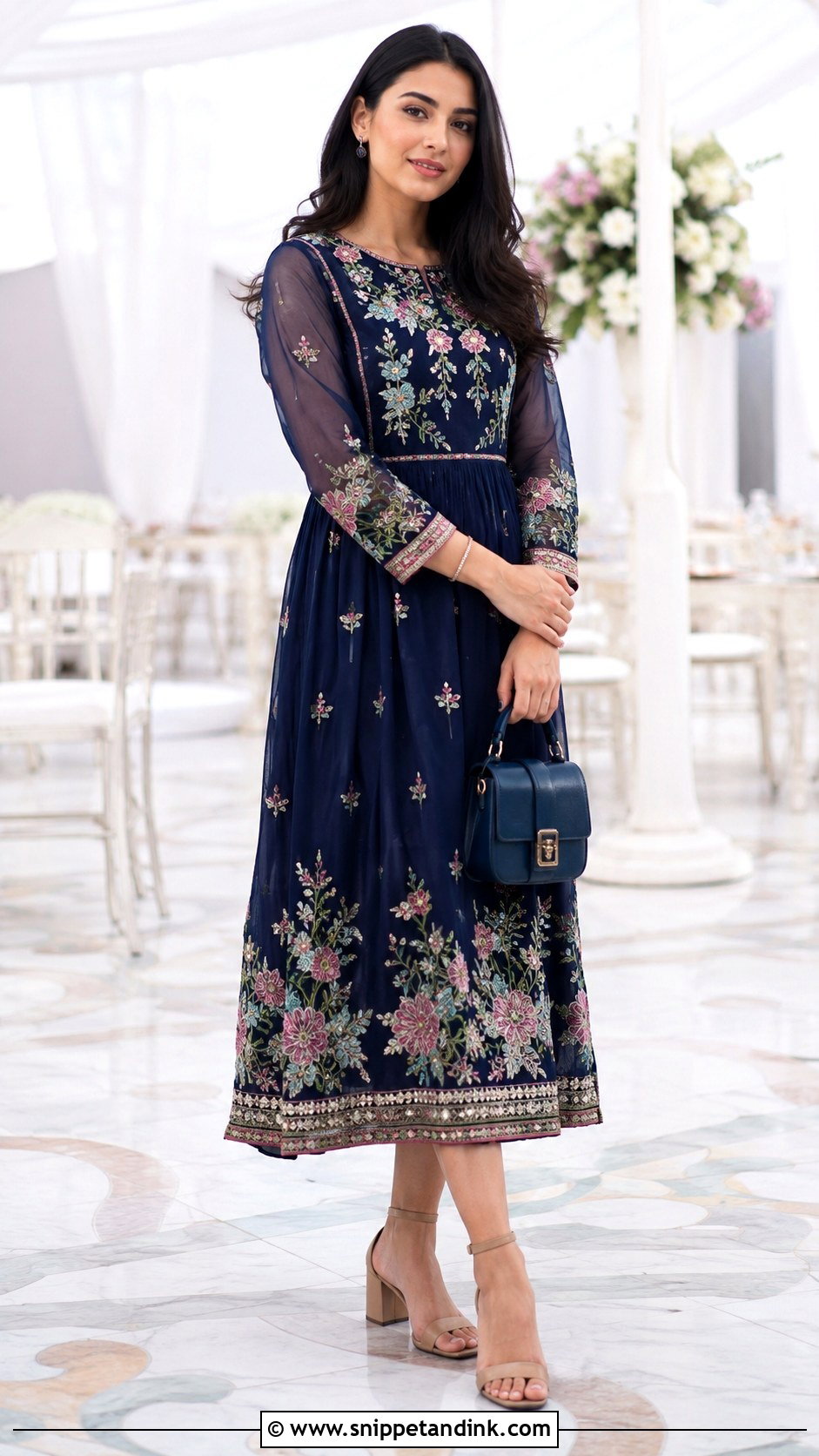 Embroidered Marriage Party Dress With Neutral Pumps - Snippet and Ink - 20 Marriage Party Dresses for Women