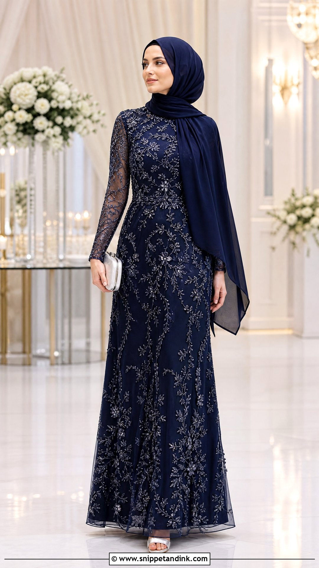Embroidered Maxi Dress With Plain Hijab - Snippet and Ink - 25 Dresses to Wear to a Wedding Hijab