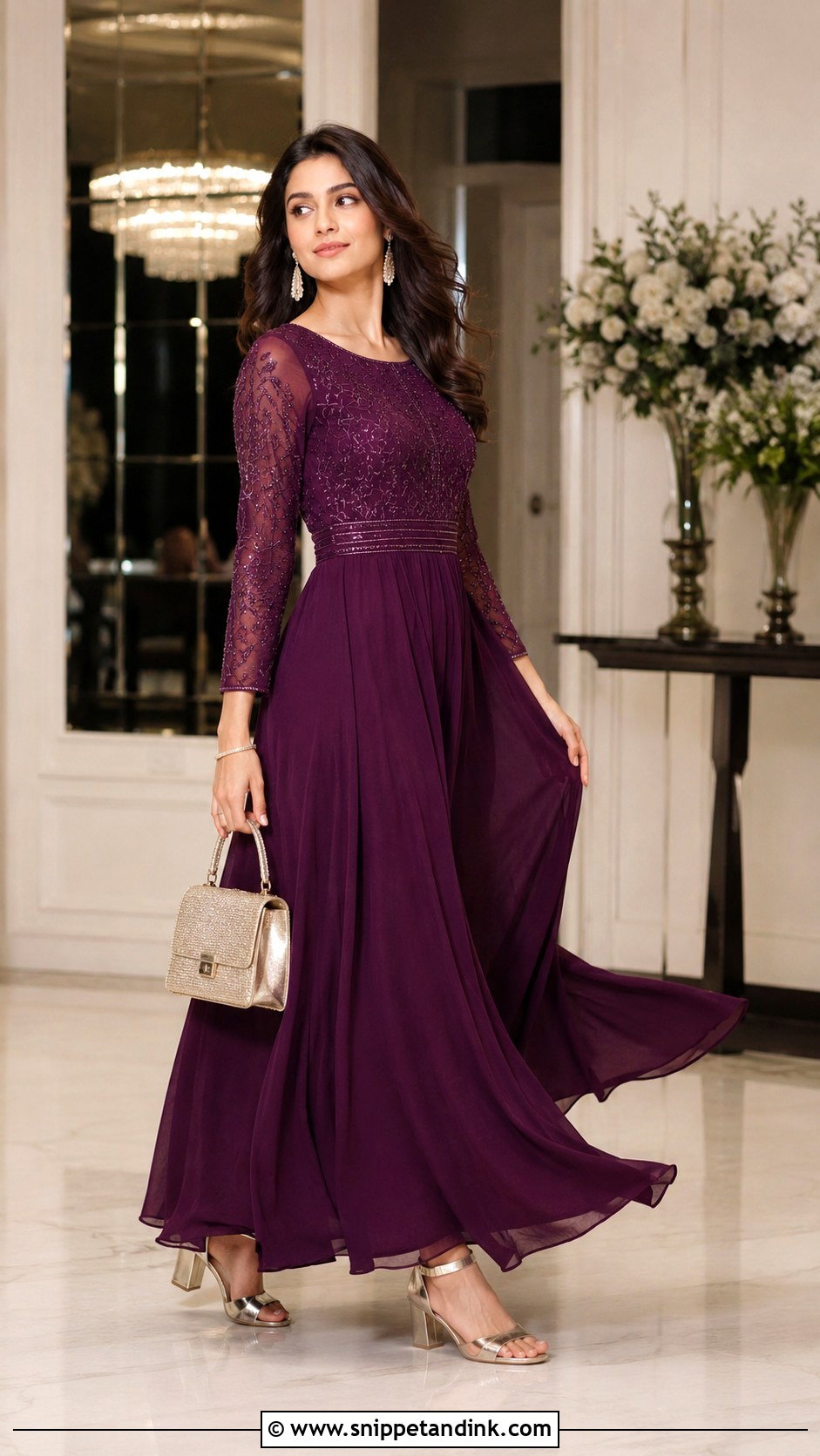 Embroidered Maxi Dress for Marriage Function - Snippet and Ink - 20 Dresses for Marriage Function