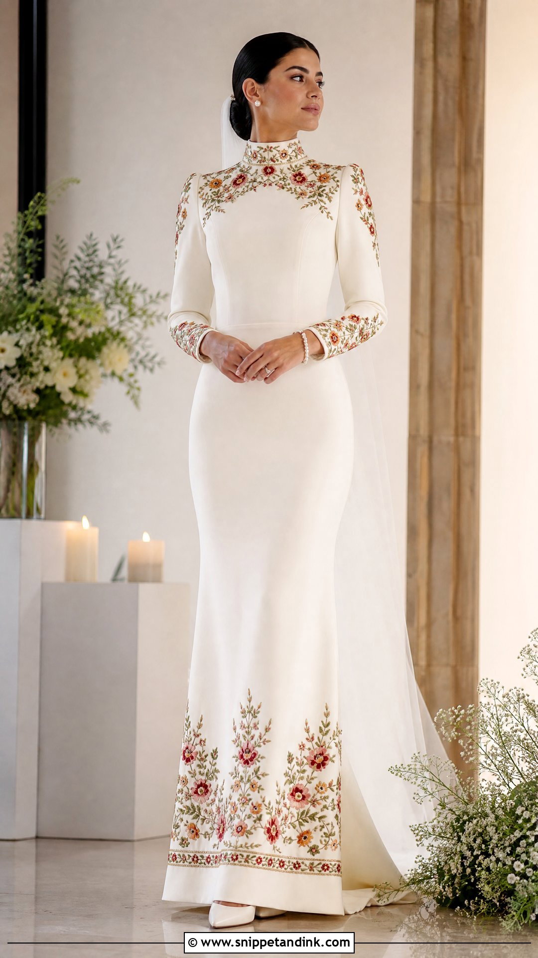 Embroidered Mexican High Neck Wedding Dress - Snippet and Ink - 25 Embroidered Mexican Wedding Dress Ideas