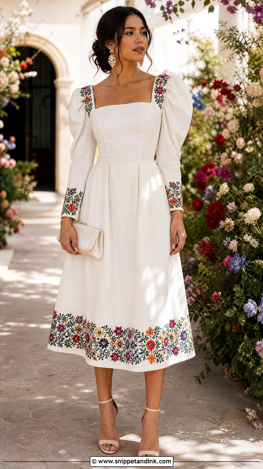 Embroidered Mexican Puff Sleeve Wedding Dress - Snippet and Ink - 25 Embroidered Mexican Wedding Dress Ideas