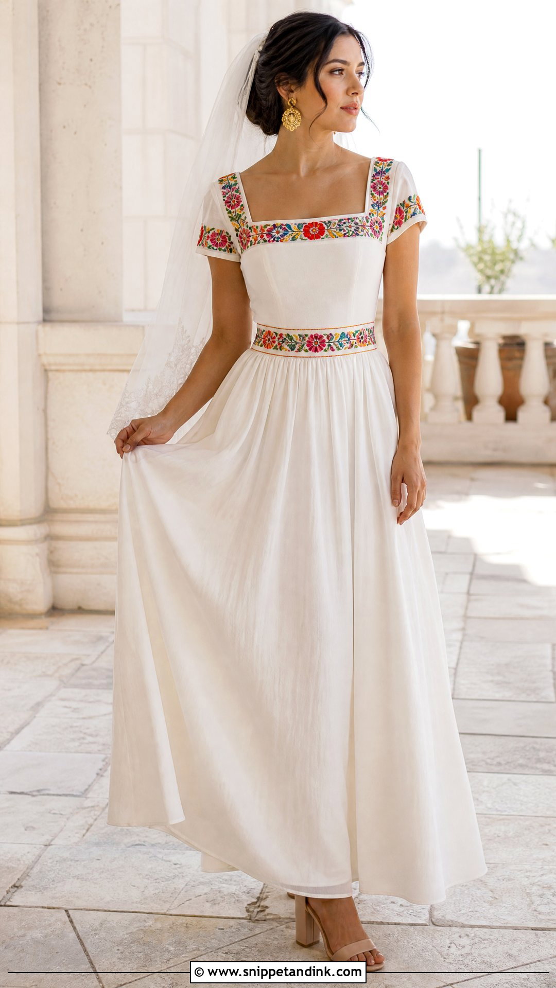 Embroidered Mexican Square Neck Wedding Dress - Snippet and Ink - 25 Embroidered Mexican Wedding Dress Ideas