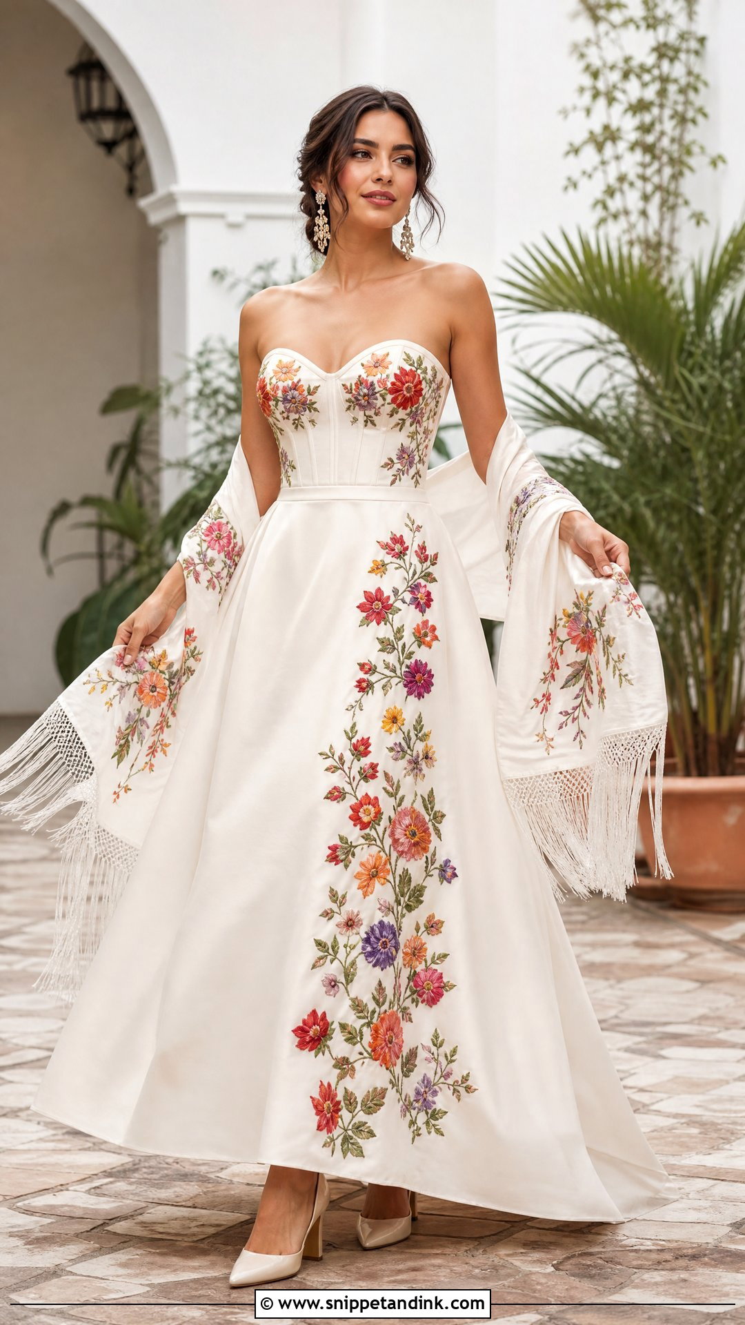 Embroidered Mexican Strapless Wedding Dress - Snippet and Ink - 25 Embroidered Mexican Wedding Dress Ideas